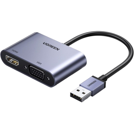 Адаптер відео UGREEN CM449 USB 3.0 to HDMI + VGA 2-в-1 для двох моніторів, 0.15 м, Gray